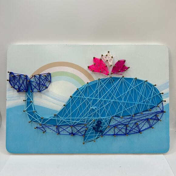 Cute Whale Spout Spouting String Art Completed Rainbow 11x8 in Ocean Nautical - Picture 2 of 11